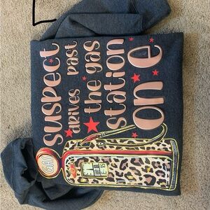 Graphic crewneck  with Leopard Print Gas Station Design